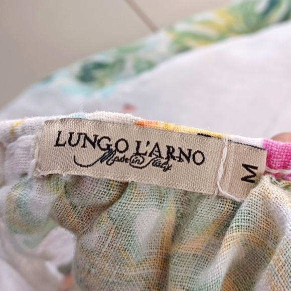 Lungo L'arno 100% Linen Botanical Floral Beachy Coastal Mini Dress - Picture 7 of 12